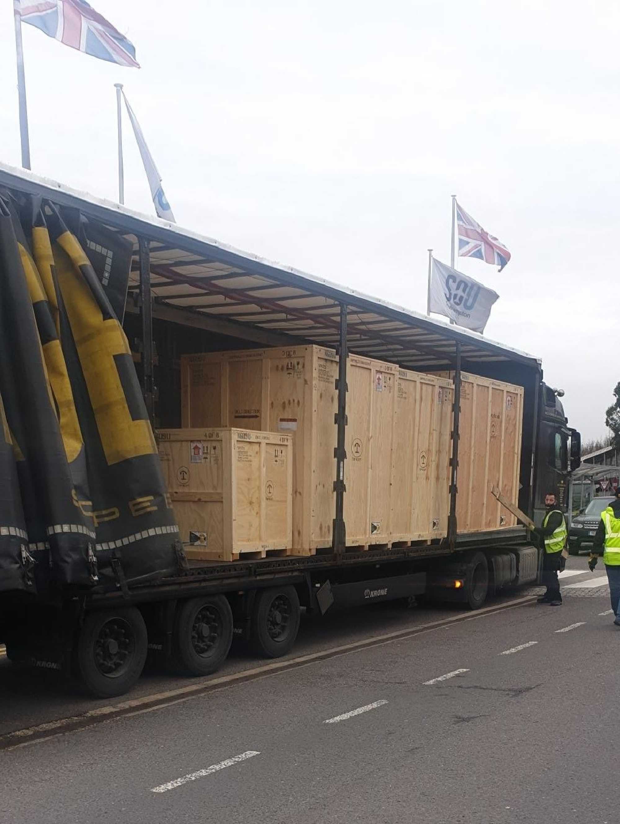 Lorry delivering x-ray equipment